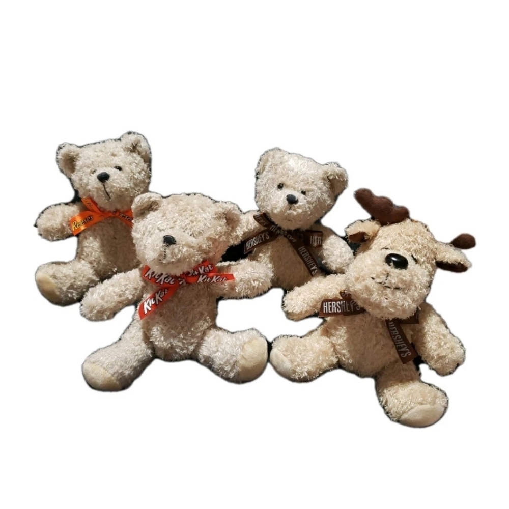 Galerie Reese's KitKat Hershey's Bear Moose Reindeer Set Of 4 Plush 6"